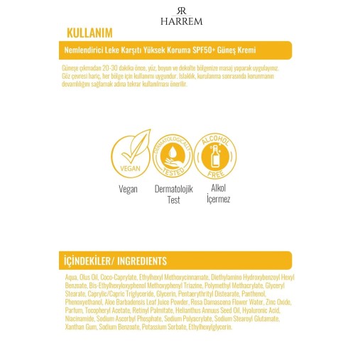 Harrem Nemlendirici Leke Karşıtı Spf 50+ Güneş Kremi 50 ml